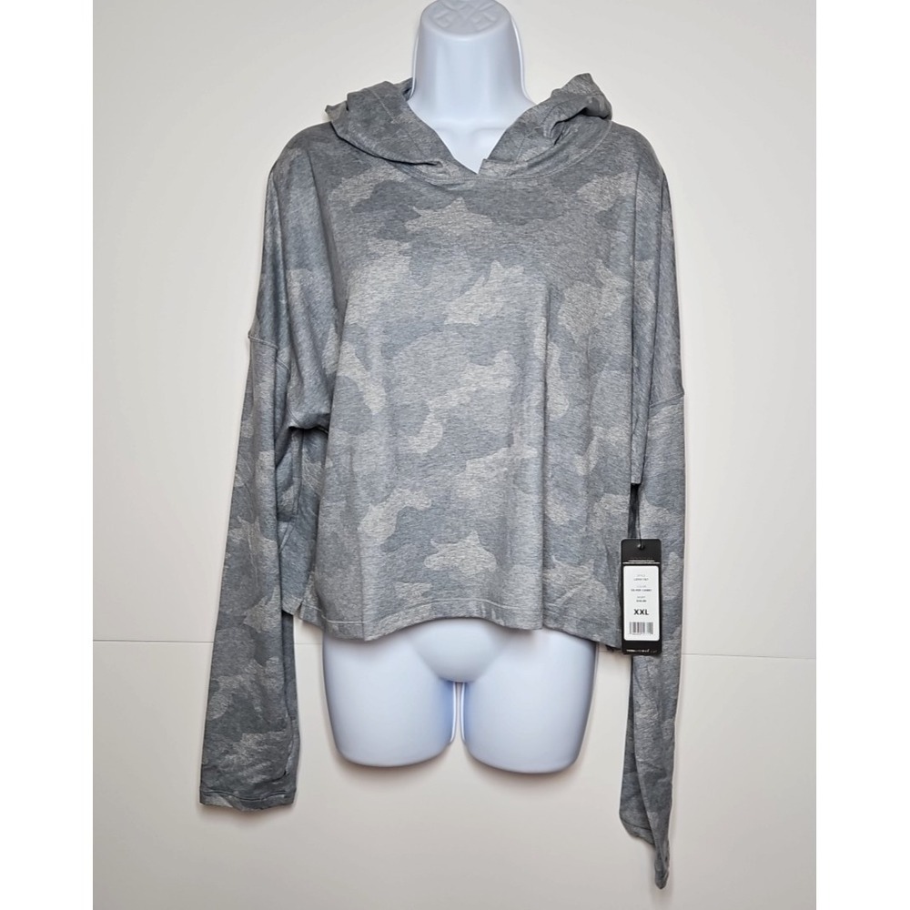 Yogalicious Lux Women's Silver Camo Cropped Hooded Athletic Top Size XXL NWT